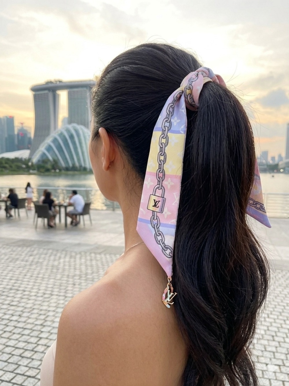 Designer Bandeau Silk Twilly Scarf in Chain Pastel - Picture 3 of 10